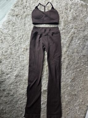Matching Ribbed Leggings Set in Chocolate Brown S